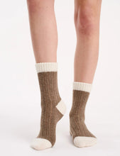 Load image into Gallery viewer, Cable Rib Winter Blend Crew Sock - Taupe
