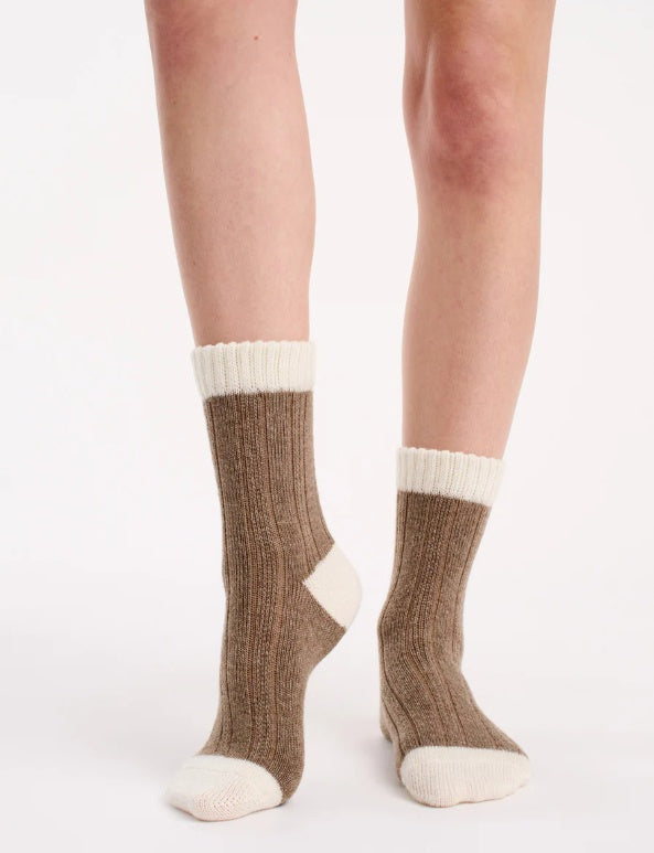 Cable Rib Winter Blend Crew Sock - Taupe