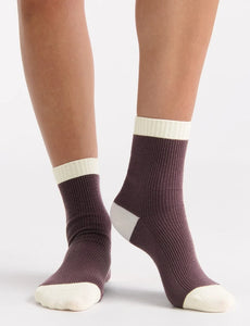 Organic Cotton Two Tone Rib Crew Sock - Fudge