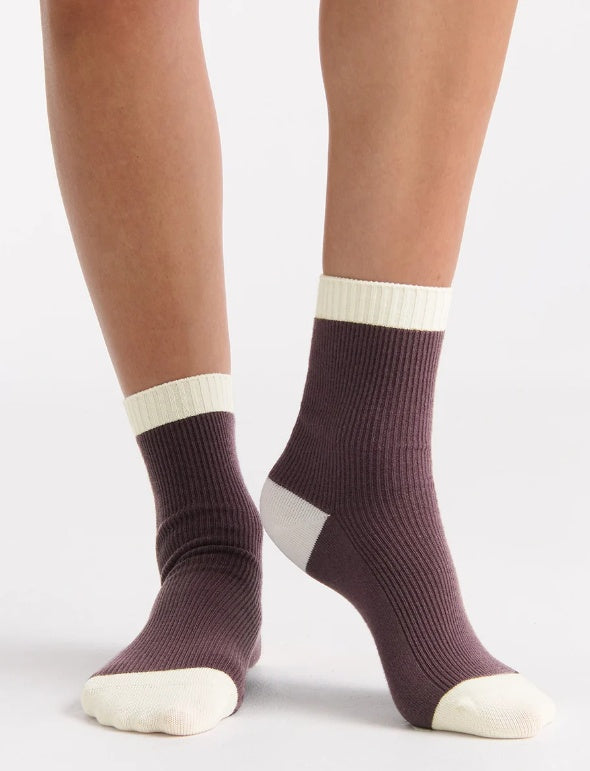 Organic Cotton Two Tone Rib Crew Sock - Fudge