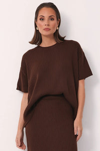 Taylor Rib Knit Midi Skirt (Chocolate)