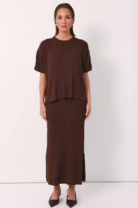 Taylor Rib Knit Midi Skirt (Chocolate)