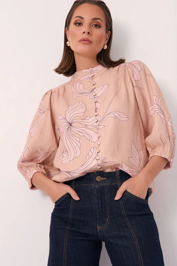 Lilian Salvador Print 3/4 Sleeve Shirt (Print)