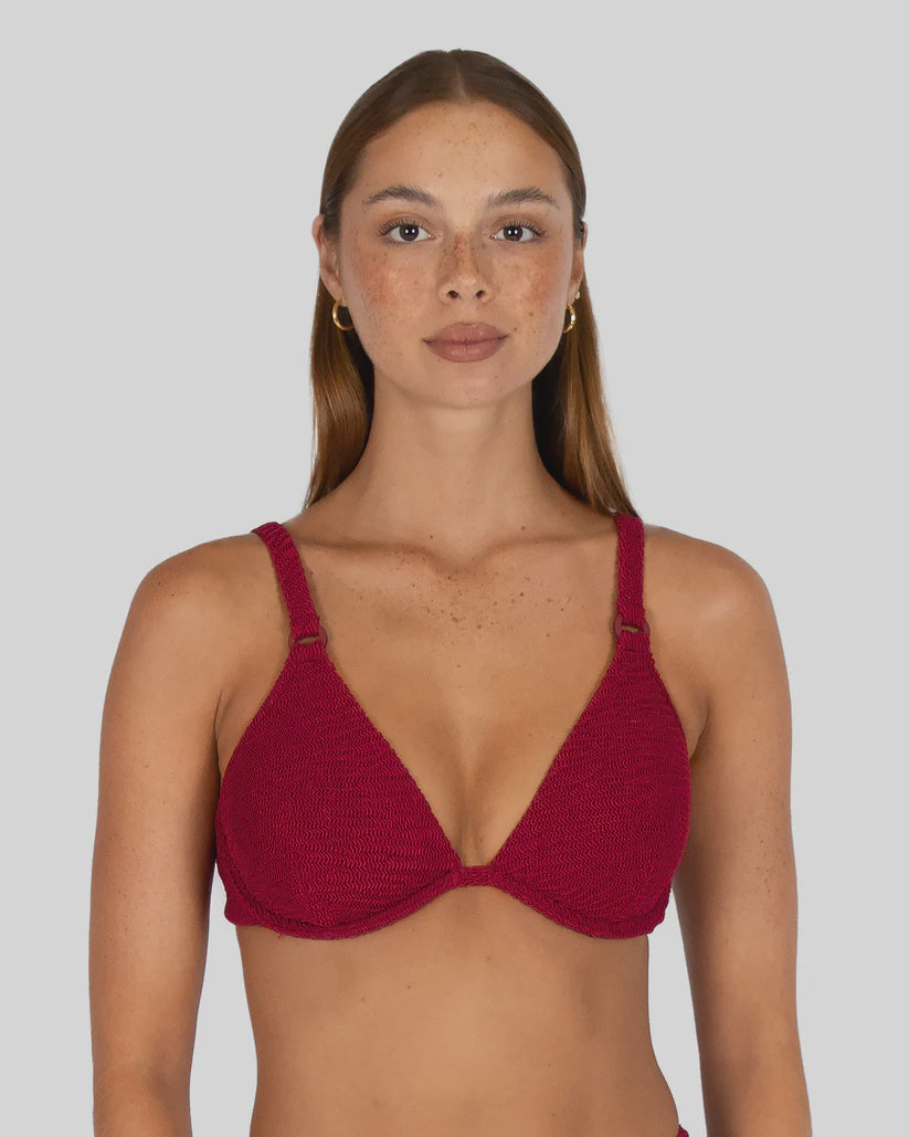 Ibiza D-DD Cup Underwire Triangle Bikini Bra Top - Scarlet
