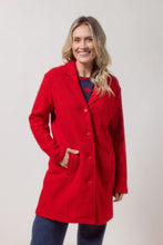Load image into Gallery viewer, 100% Boiled Wool Longlined Collared Btn Thru Coat - Red
