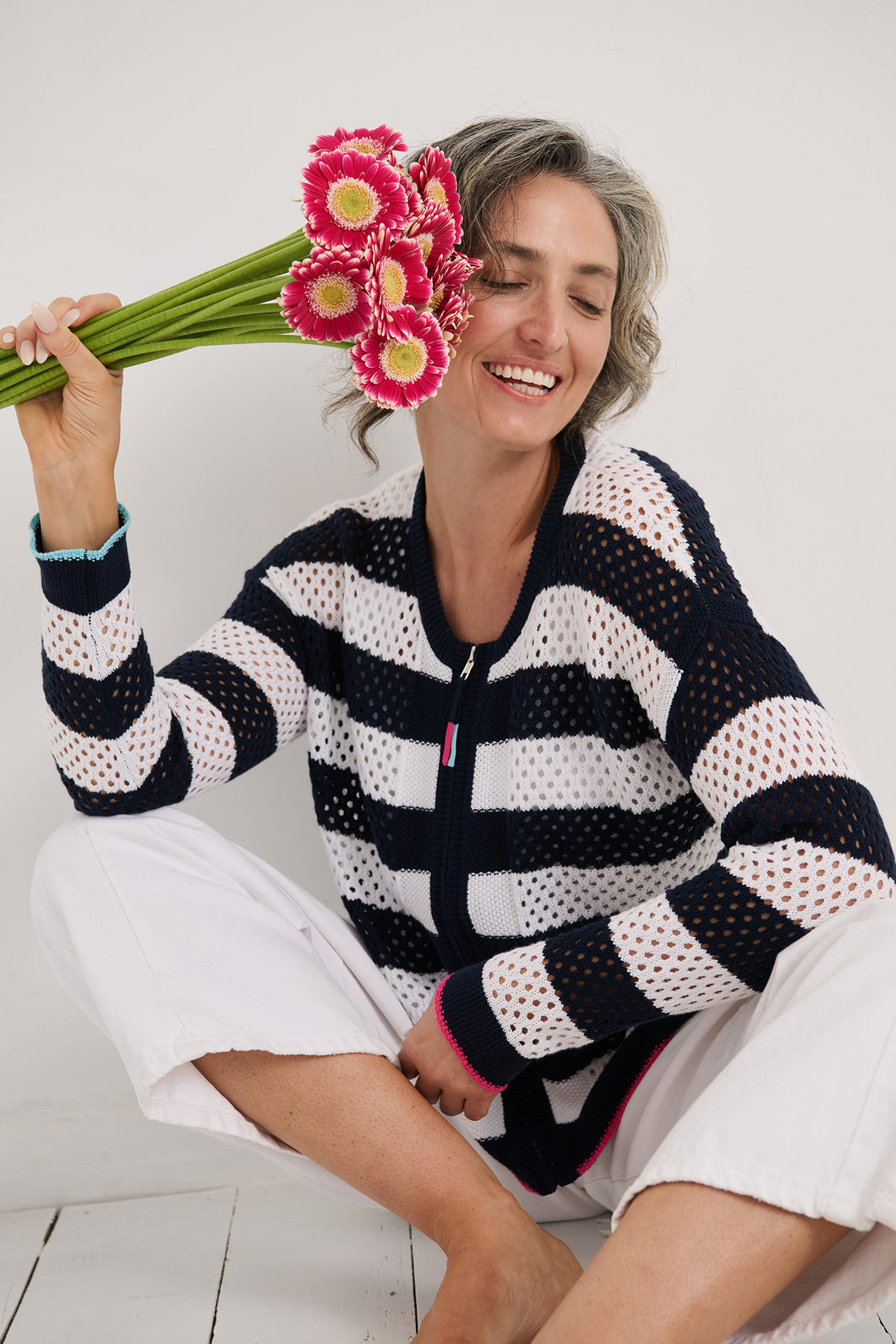 Z&P Pointelle Zip Cardi / Navy