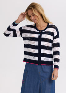 Z&P Pointelle Zip Cardi / Navy