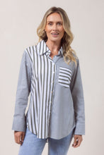 Load image into Gallery viewer, 100% Cotton Stripe Long Sleeve 2 Way Shirt Khaki
