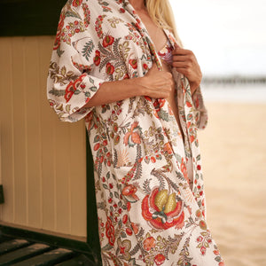 Cotton Kimono | Bathrobe Frida | Waffle Robes - Bone Floral