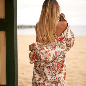 Cotton Kimono | Bathrobe Frida | Waffle Robes - Bone Floral