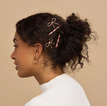 Load image into Gallery viewer, Holiday Gemstone and Bow Bobby Pins 4pc Set
