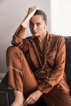 Load image into Gallery viewer, Titiana Brown Satin Long PJ
