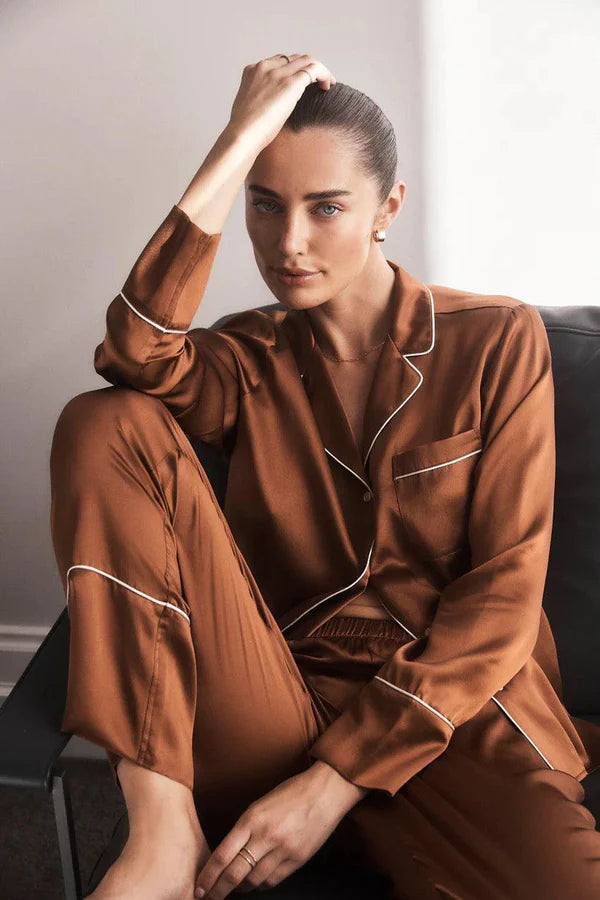 Titiana Brown Satin Long PJ