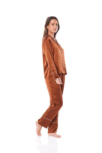 Titiana Brown Satin Long PJ