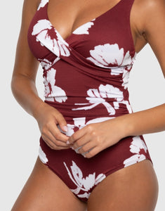 Whispering Allure Louise Multifit Ruched Front One Piece Maroon