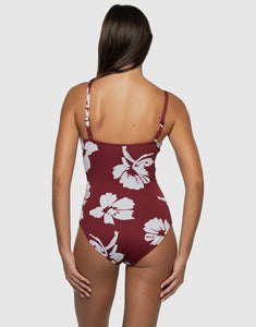 Whispering Allure Louise Multifit Ruched Front One Piece Maroon