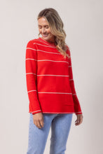 Load image into Gallery viewer, Nylon/Wool Blend Stripe 1 Pkt Sweater - Chilli / Wheat
