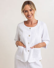 Load image into Gallery viewer, 100% Linen 3/4 Sleeve Utility Jacket White
