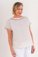 Load image into Gallery viewer, SeeSaw Linen Mock Neck Top Lace Trim / Natural
