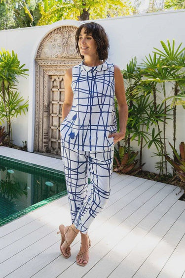 100% linen 7/8 Flat Front Pant Tokyo Streets Denim