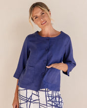 Load image into Gallery viewer, 100% Linen 3/4 Sleeve Utility Jacket Denim
