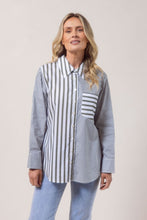 Load image into Gallery viewer, 100% Cotton Stripe Long Sleeve 2 Way Shirt Khaki
