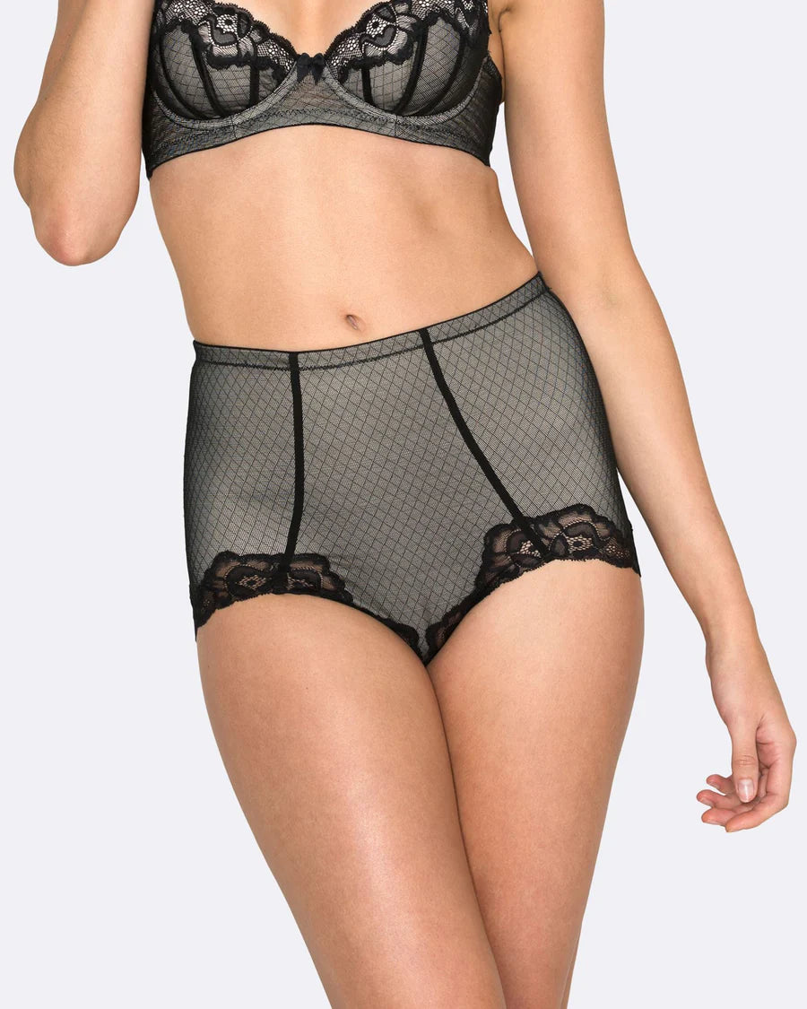 Whisper Firm Control Lace Brief - Black/Nude