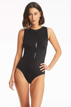 Load image into Gallery viewer, Dark Romance Zip Front High Neck One Piece
